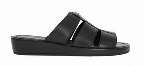 Black Deer Leather Logo Slides Sandals Sandals Aruba