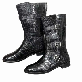 Nnn Bc Boots Mens Handcrafted Alligator Crocodile Leather Luxury Alligator Boots Black, Dark Brown