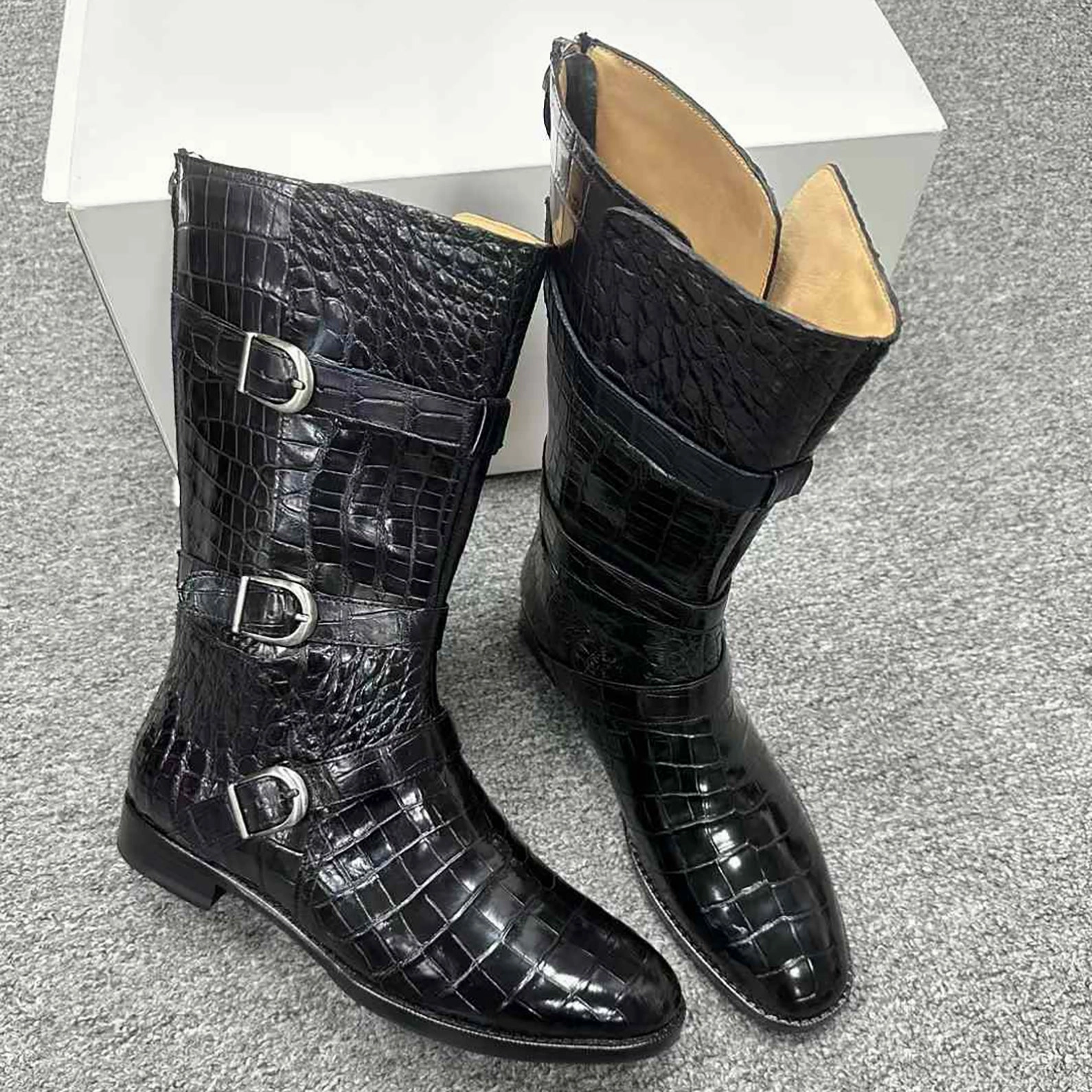 Mens Handcrafted Alligator Crocodile Leather Luxury Alligator Boots Black, Dark Brown Force 1 Boots
