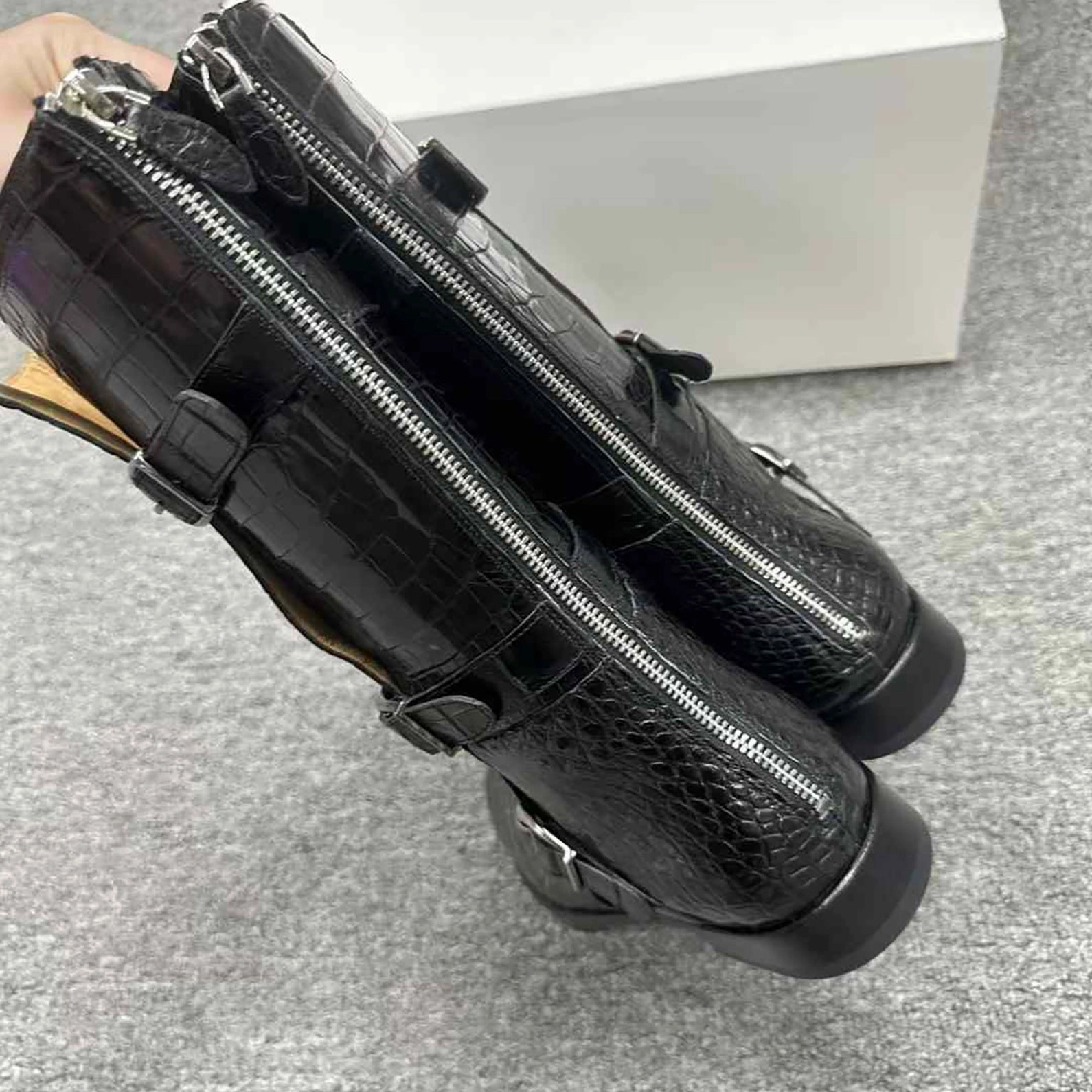 Mens Handcrafted Alligator Crocodile Leather Luxury Alligator Boots Black, Dark Brown Olukai Boots