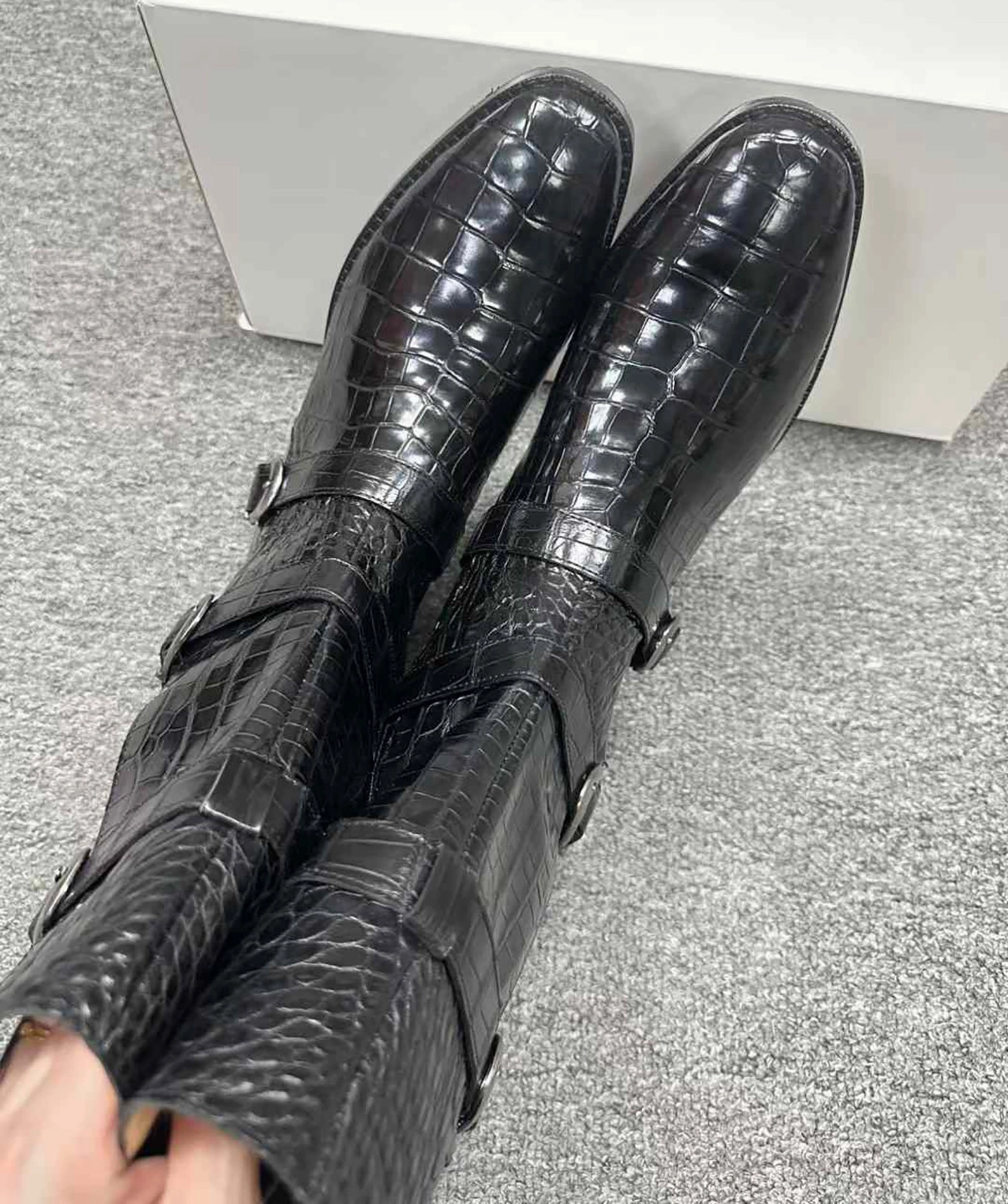 Mens Handcrafted Alligator Crocodile Leather Luxury Alligator Boots Black, Dark Brown Furry Boots