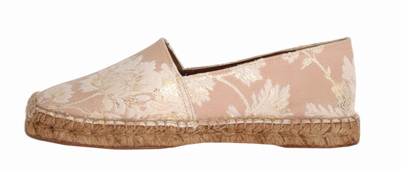 Walking Running Shoes For Flat Feet Beige Gold Floral Brocade Espadrilles Shoes