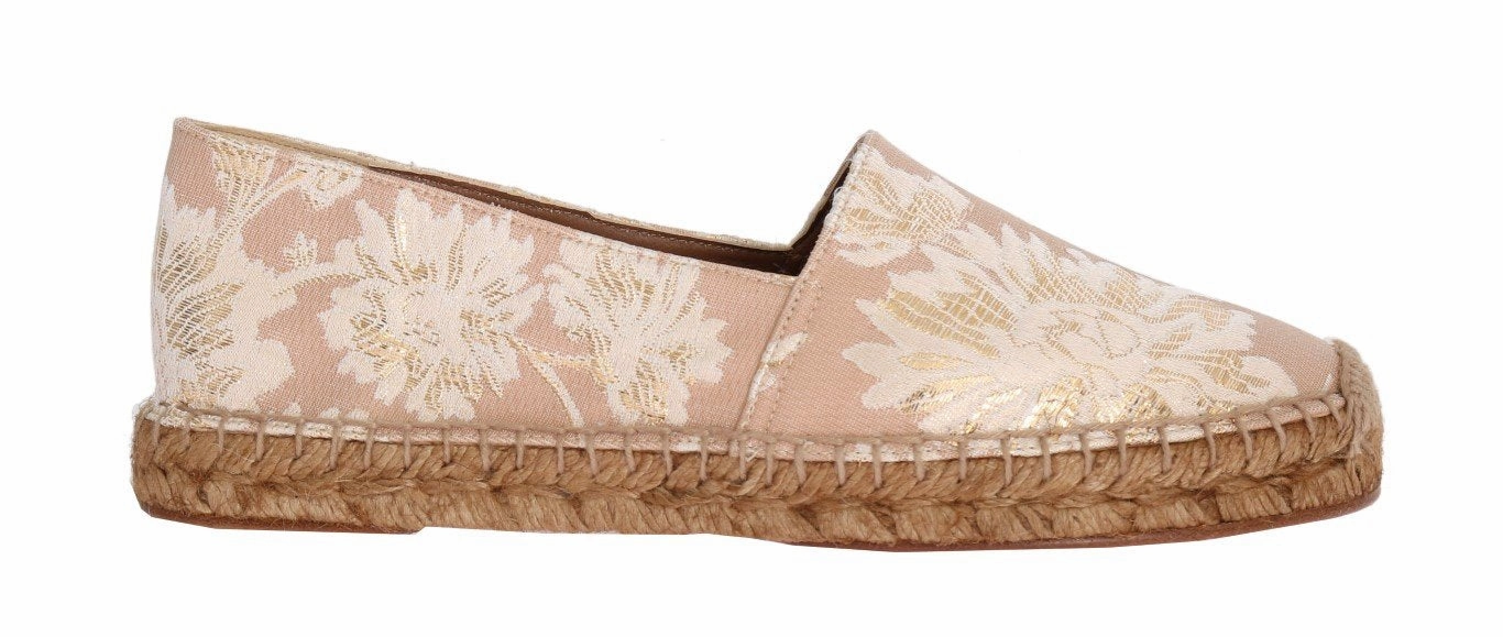 Beige Gold Floral Brocade Espadrilles Shoes New Fashion Flat Shoes