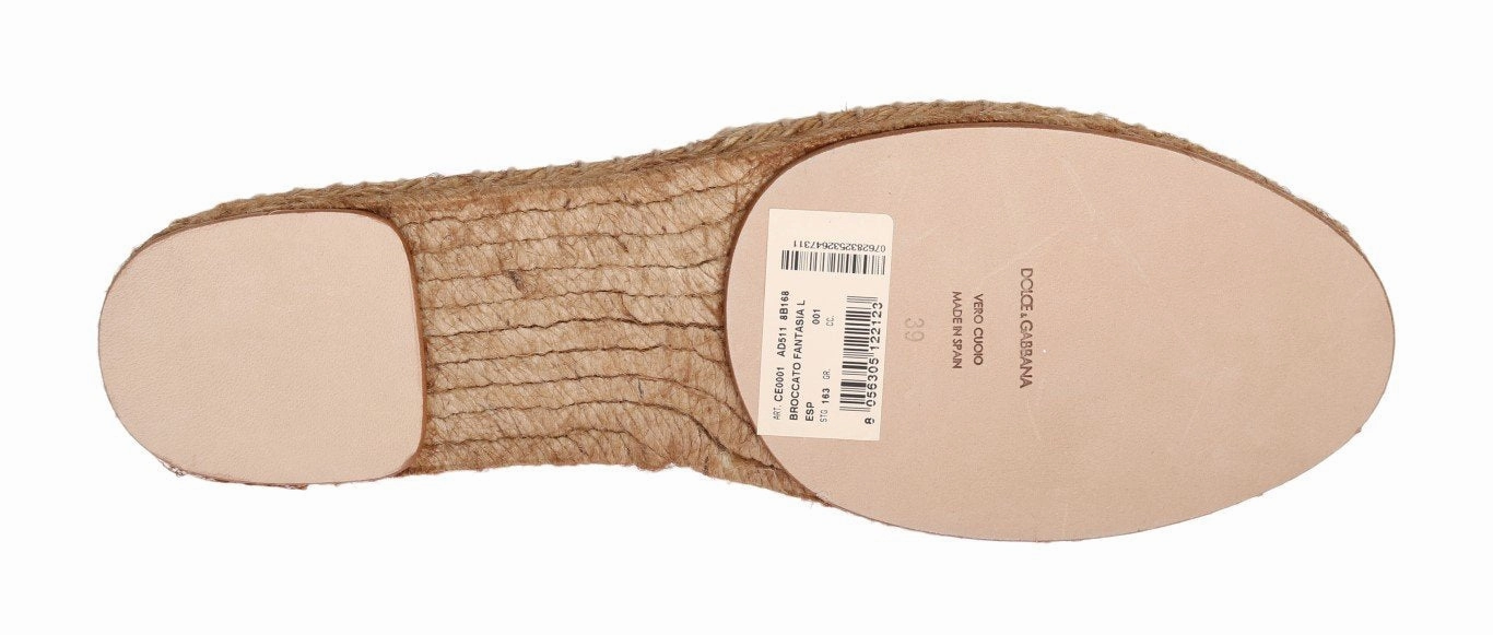 Good Support Shoes Beige Gold Floral Brocade Espadrilles Shoes