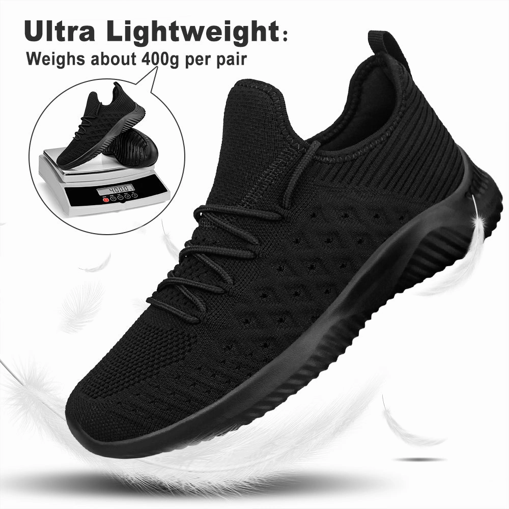 FEETHIT Mens Non-slip Walking Sneakers Shoes Black Wide Dress Shoes Flats