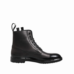 Dolce & Gabbana Brown Black Lace Up Mid Calf Men Boots Shoes Black Caiman Boots