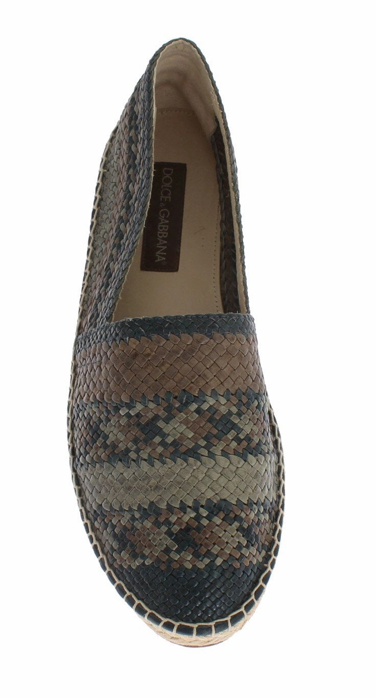 Blue Gray Woven Leather Espadrilles Espadrilles Pour Pieds Larges