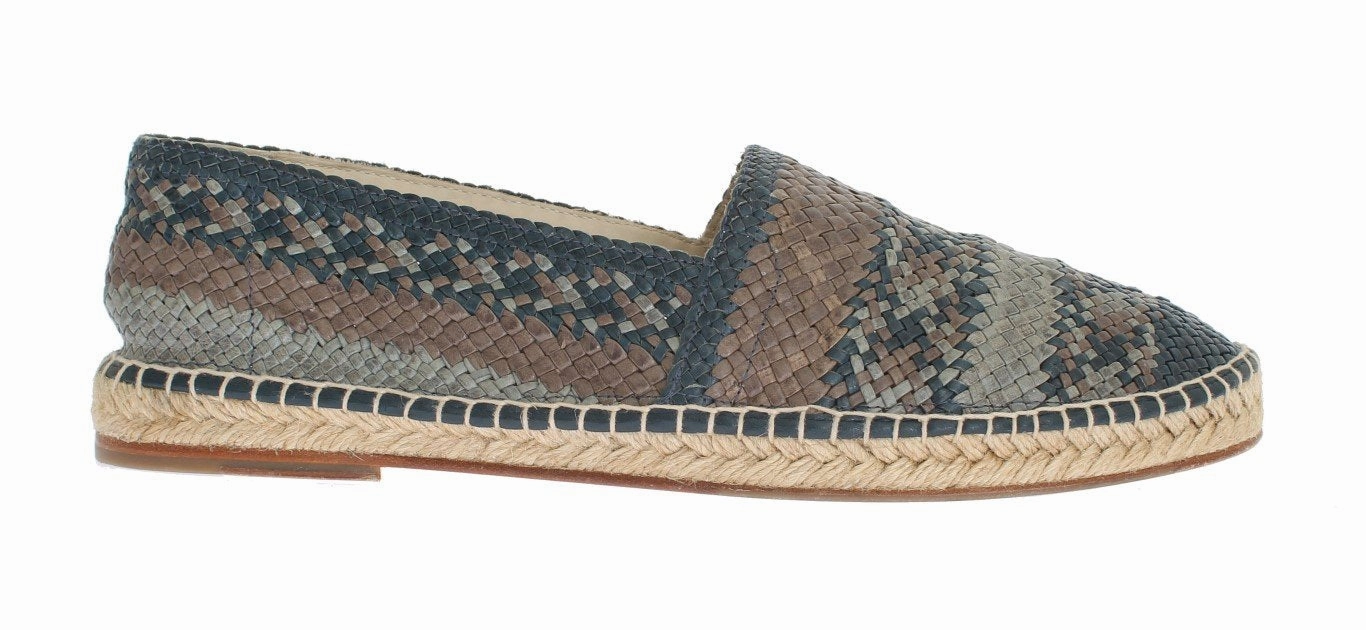 Blue Gray Woven Leather Espadrilles Diegos Espadrilles