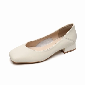 Women's Minimalist Plain Leather Chunky Heel Pumps Design Something That Uses Shoes Seating Simple Calm