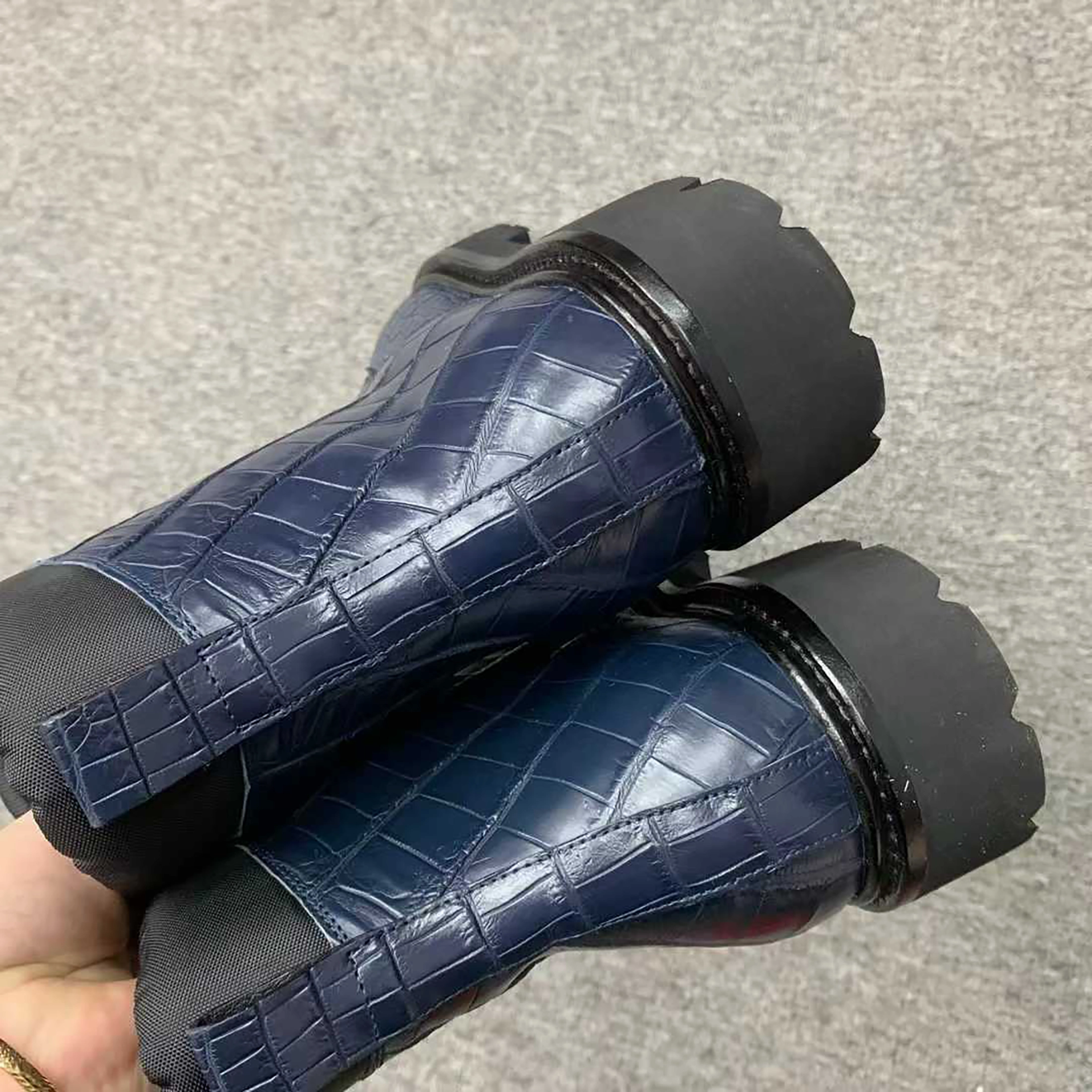 Handmade Mens Alligator Leather Boots  Premium Black, Dark Brown, Navy Women's Snow Boots