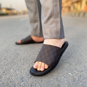 LS Handmade Checkered Chappal LS-134 BRN Feet Massage Slippers