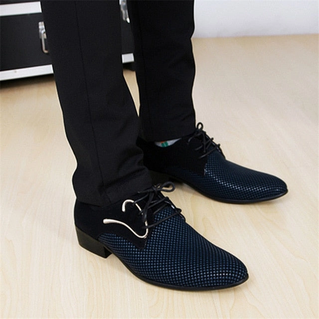 Mens Leather Concise Shoes Men's Business Dress Pointy Plaid Black Shoes Breathable Formal Wedding Basic Shoes Men 2019 loafers Comfort Hiking Shoes