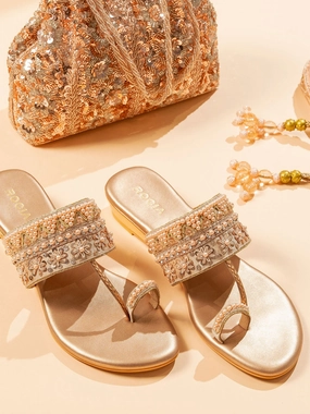 Best Running Shoes For Semi Flat Feet Rocia By Regal Rose Gold Women Hand Embroidered Flats