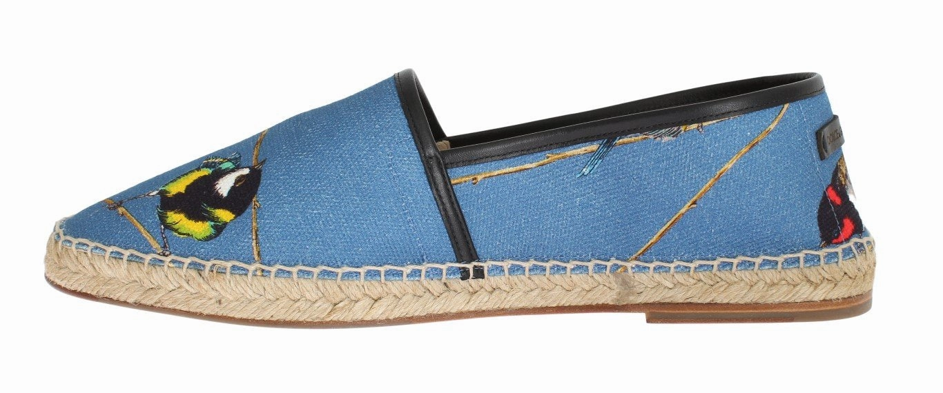 Blue Canvas Bird Pattern Espadrilles Bobs Skechers Wedge Espadrille