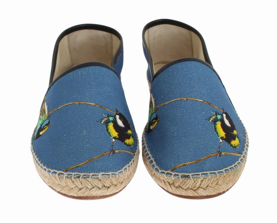 Blue Canvas Bird Pattern Espadrilles Benni Espadrille Flat
