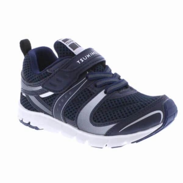 Tsukihoshi Velocity Navy/Silver Boys Running Shoes (Machine Washable) Waffle Debut Vintage Running Shoes