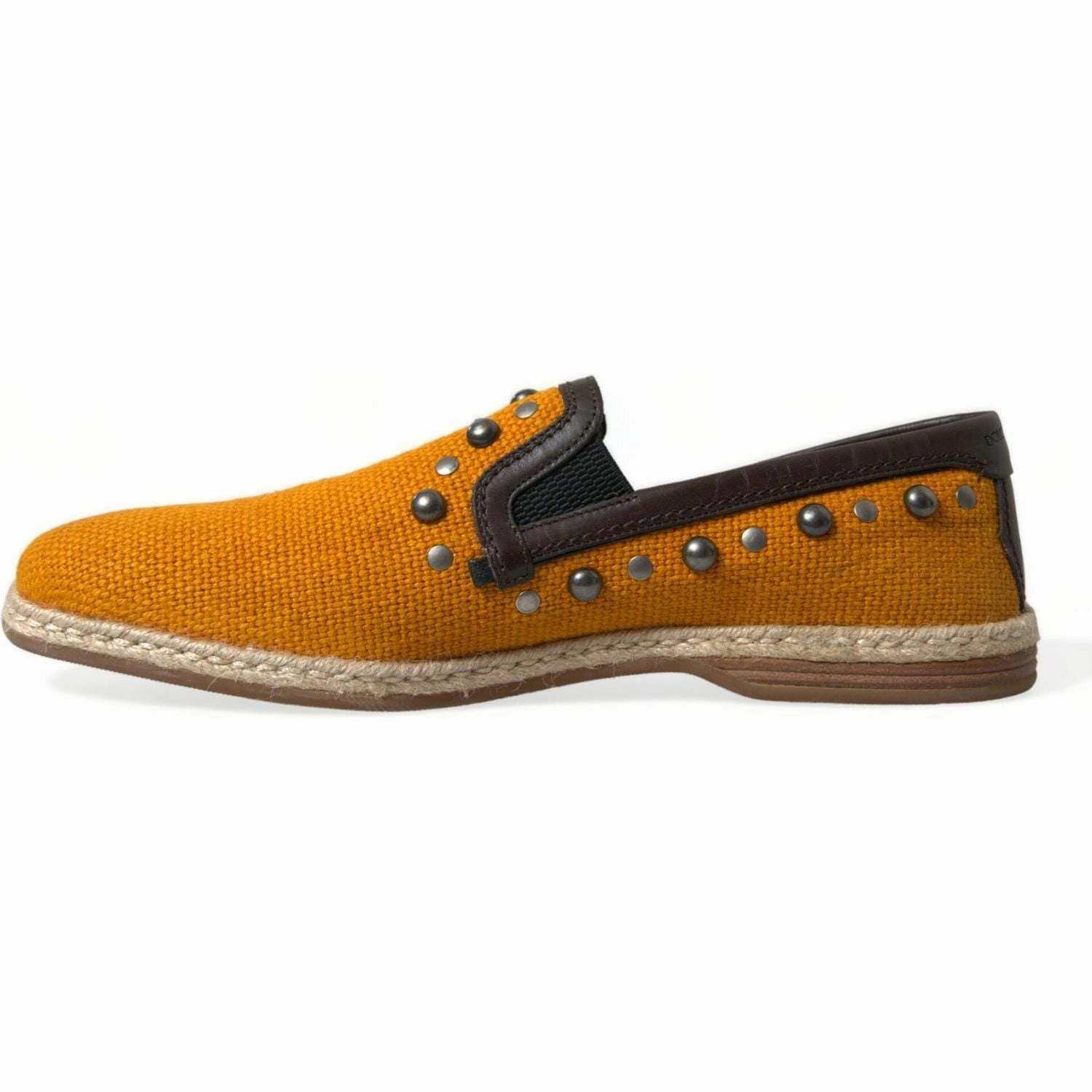 Dolce & Gabbana Orange Linen Leather Studded Loafers Shoes Kd Slippers