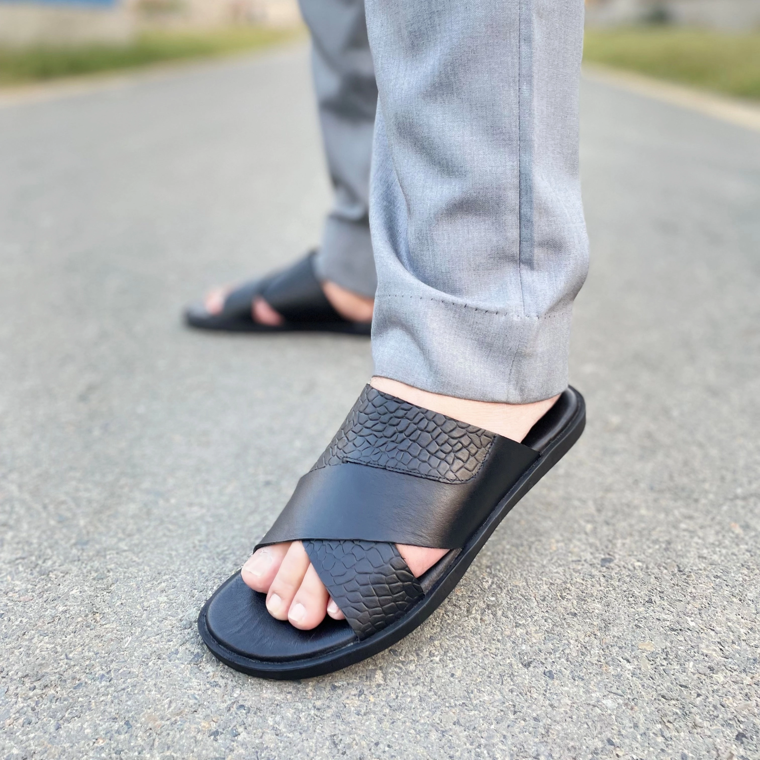 LS Pure Leather Handmade Croc Chappal LS-148 Cushion Comfot Slippers