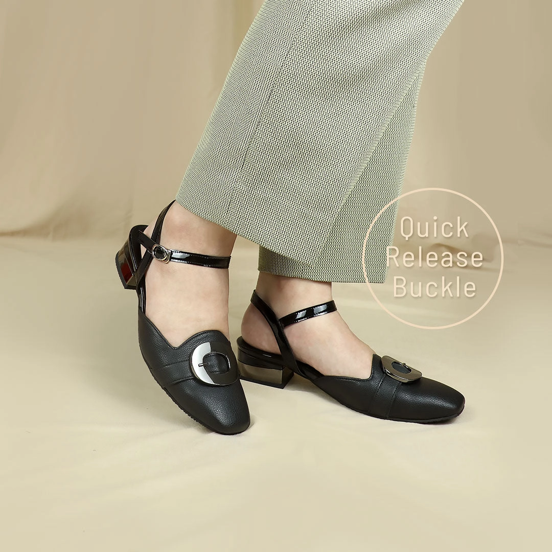Square-Toe Ankle Strap Low Heels 1.5"inch [Office Wear Series] Best Casual Barefoot Shoes