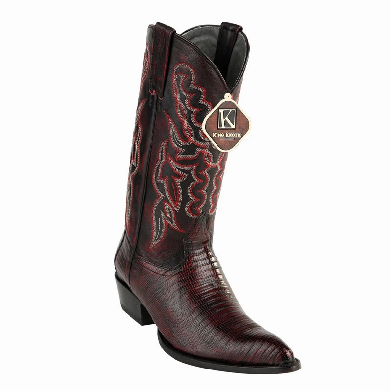 Mens King Exotic Teju Lizard Western Boots Black Cherry (4980718) Wide Calf Riding Boots