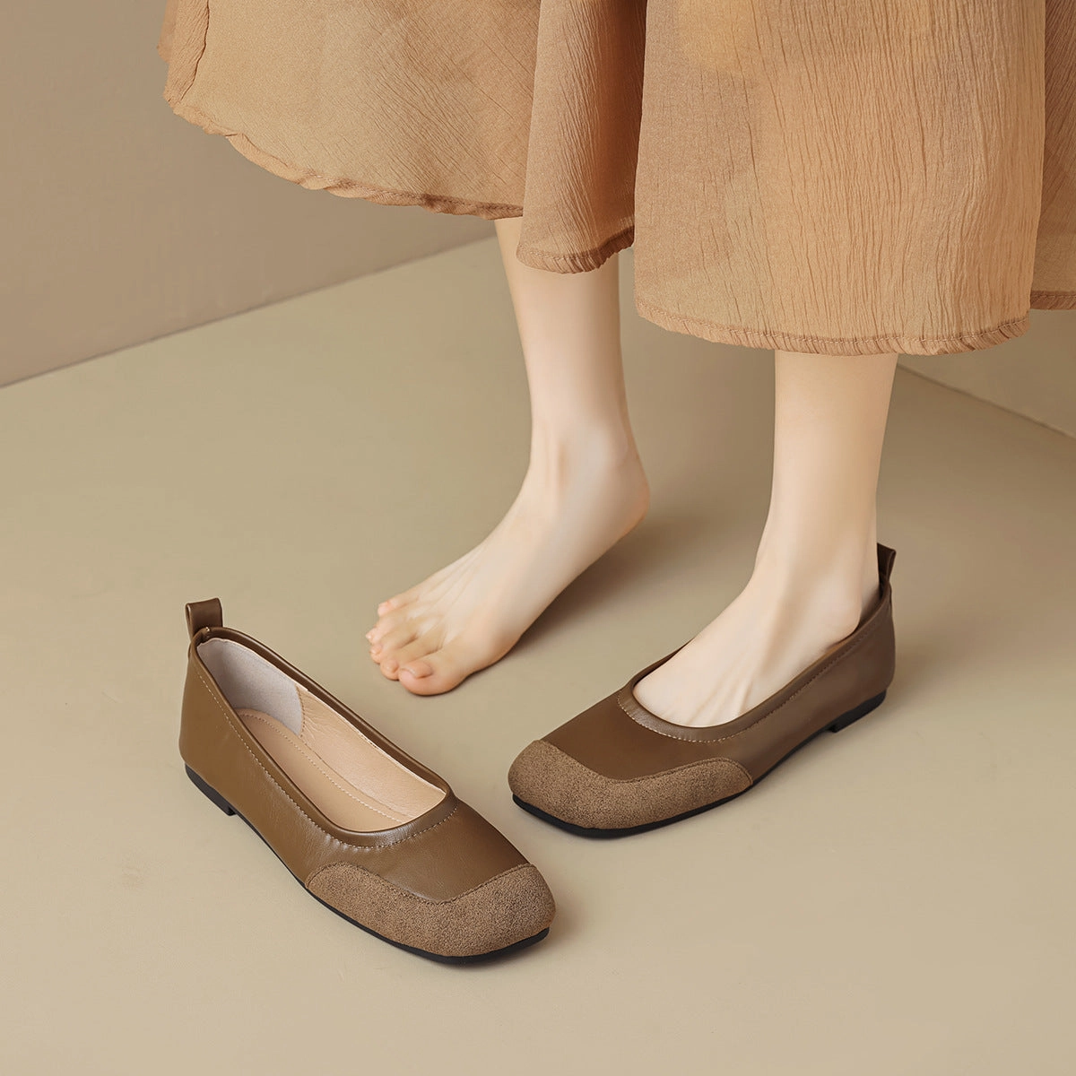 Women's Minimalism Patchwork Leather Soft Flats Running Shoes Flexible Flat Feet