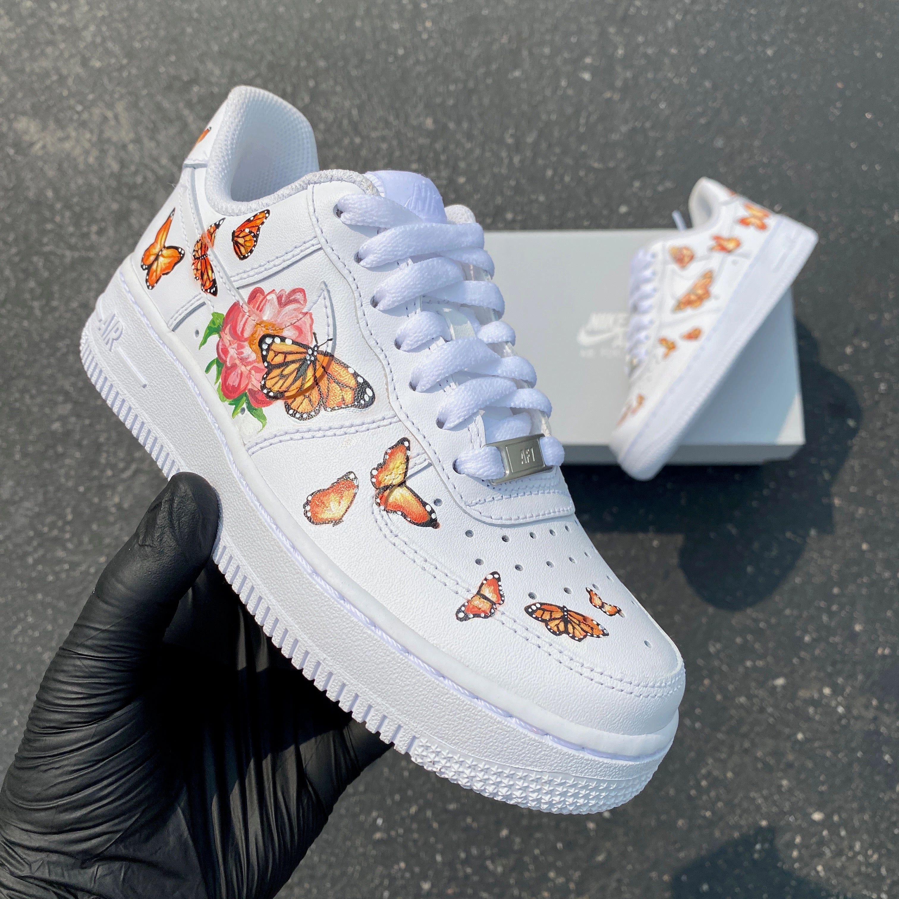 Asics Shoe Label Custom Hand Painted Monarch Butterfly Nike Air Force 1 Low