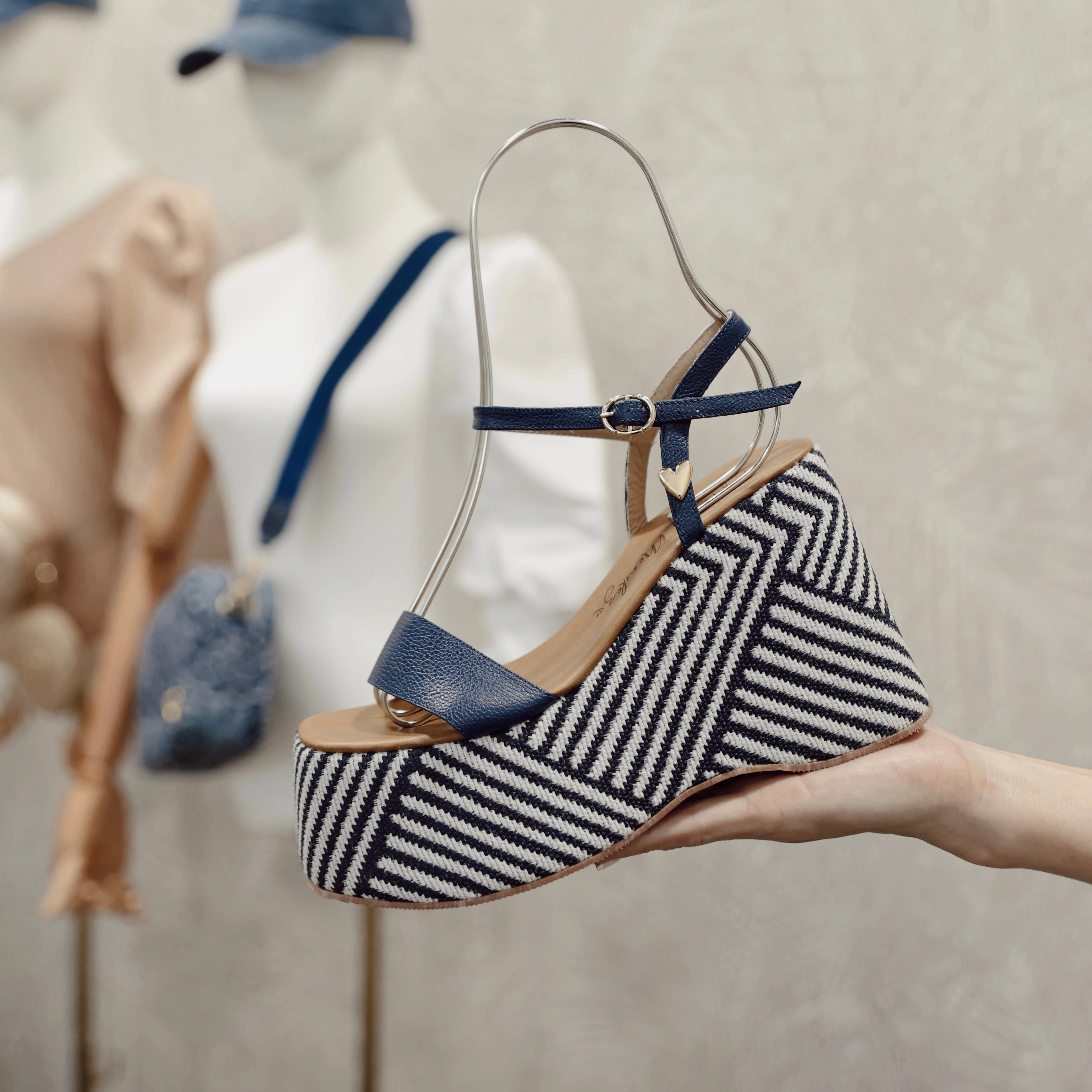 Missoni Wedge Espadrilles Olivia Blue Stripes Sandals [ No Return - No Exchange ]