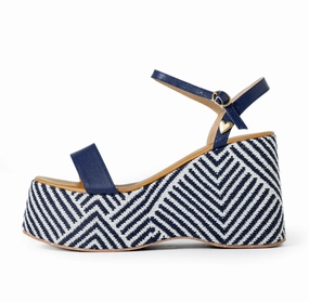 Kensington Espadrille Slide Sandal Olivia Blue Stripes Sandals [ No Return - No Exchange ]