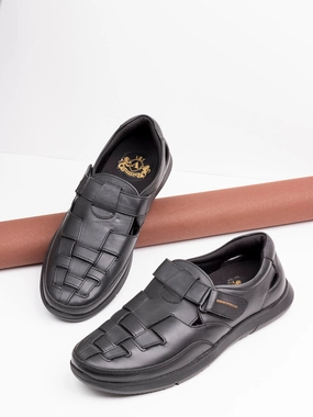 Mens Black Solid Round Toe Casual Sandals Uncle Sandals