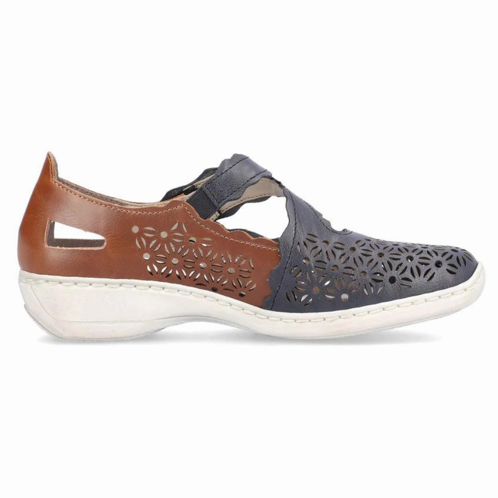 Rieker Doris G4 Blue Leather Shoe (Women's) 530 Casual Shoes Sea Salt