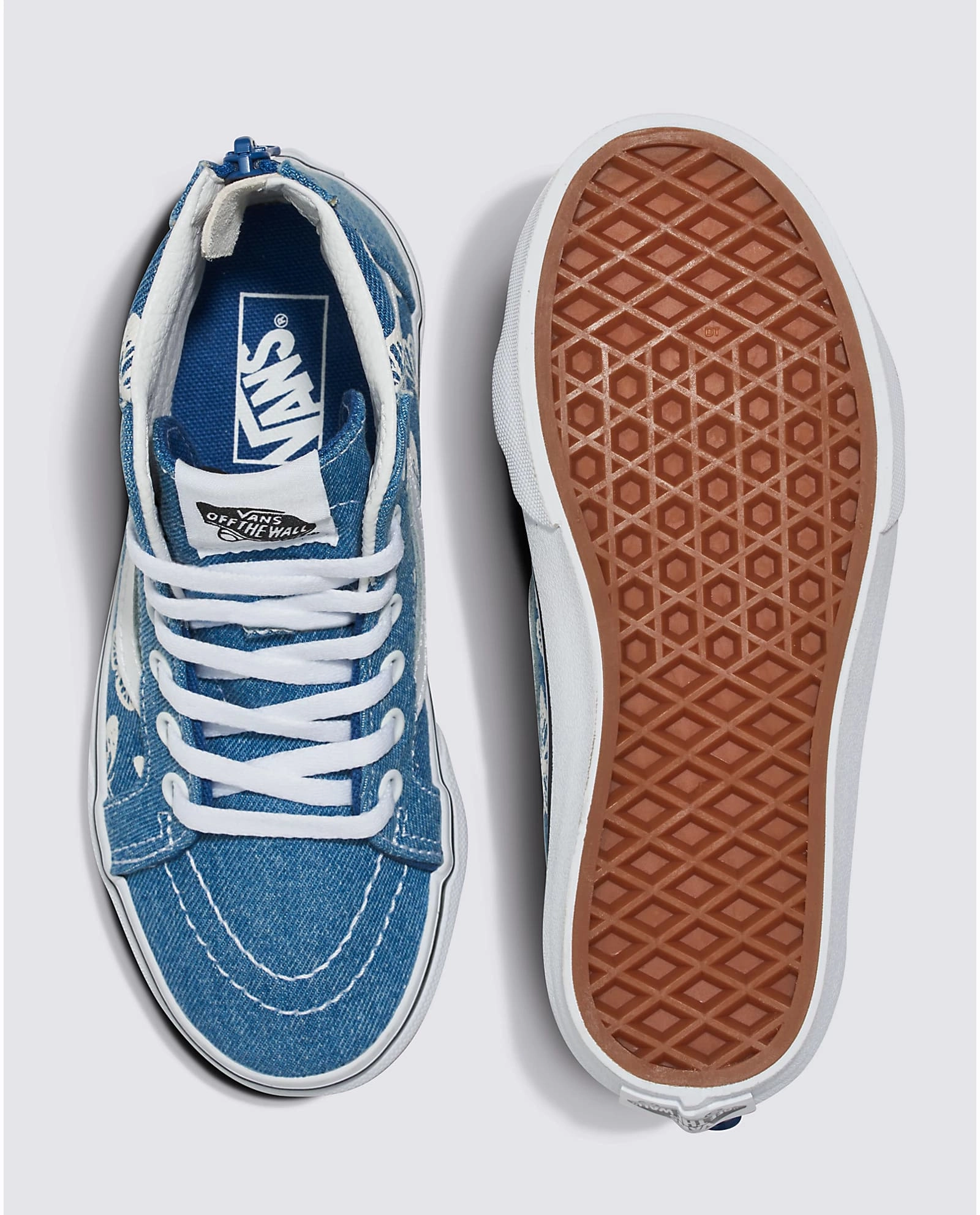 Vans Sk8-Hi Zip Kids Denim - Navy / True White Aesthetic Skate Shoes