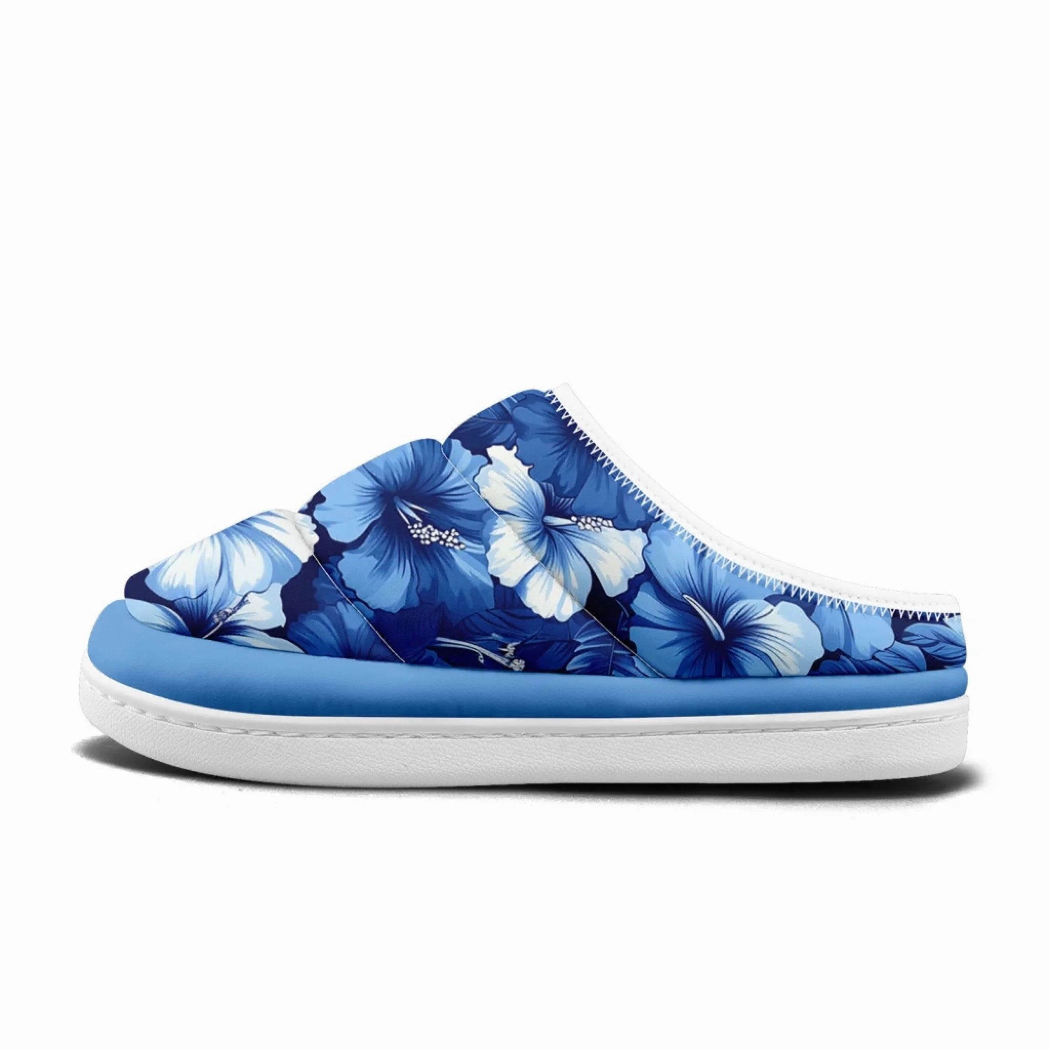 Lace Up Ballet Slippers Vibrant Blue Hibiscus Floral Padded Slippers, Tropical Bloom Cozy Comfort House Shoes FN057-25027150