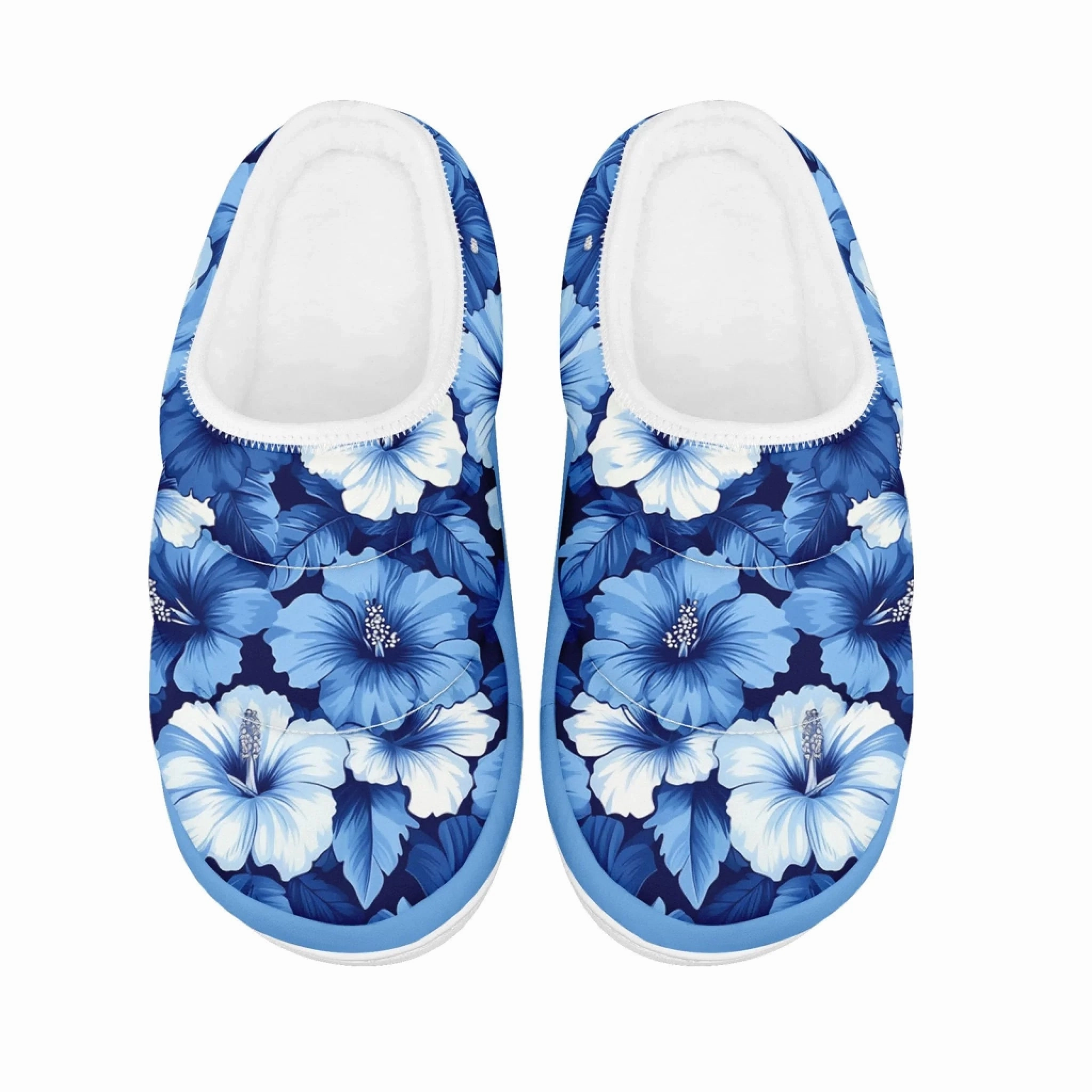 Norsso Slide Vibrant Blue Hibiscus Floral Padded Slippers, Tropical Bloom Cozy Comfort House Shoes FN057-25027150
