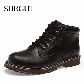 Vintage Men Lace-Up Autumn Winter Cow Split Leather Boots Men Waterproof Work Tooling Casual Ankle Men Boots Quick Drying Aqua Water Shoes Casual Walking Shoes