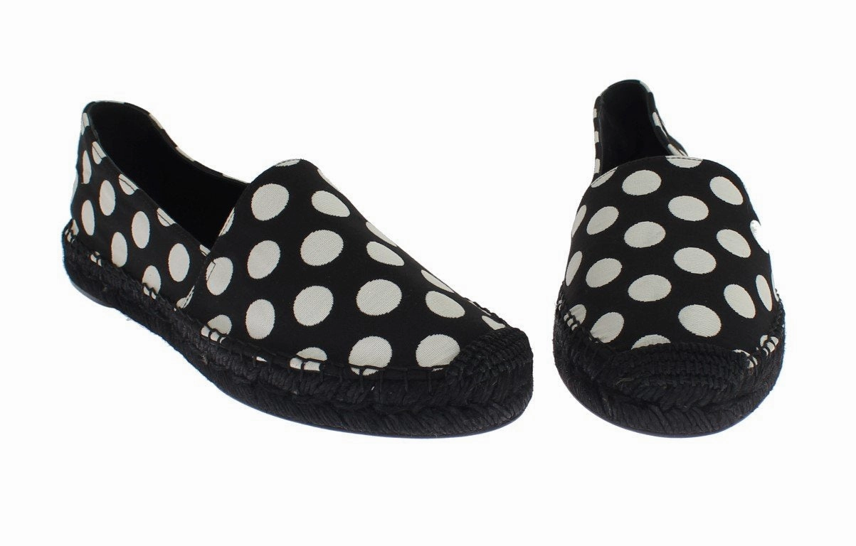 Black White Polka Dot Espadrilles Flats Shoes Flat Shoes With Flowers