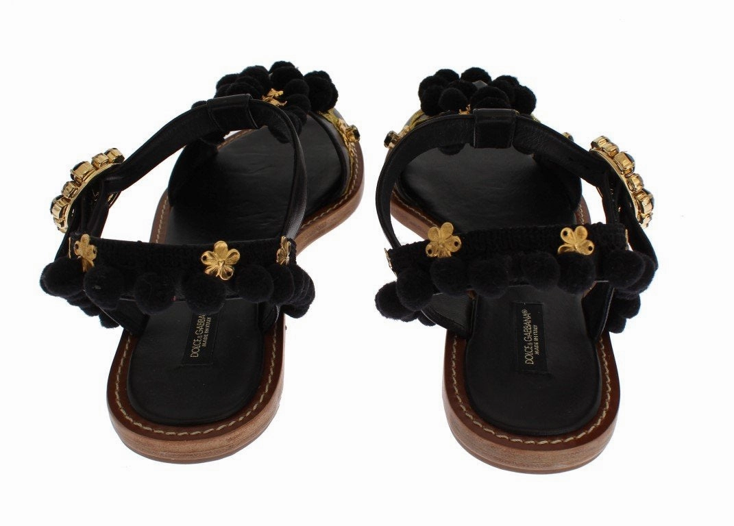 Shop Flat Shoes Black Leather Crystal Torero Sandal Shoes