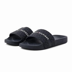 Tommy Hilfiger Dewts Logo Monogram Slides Men - BLK Athletic Sandals