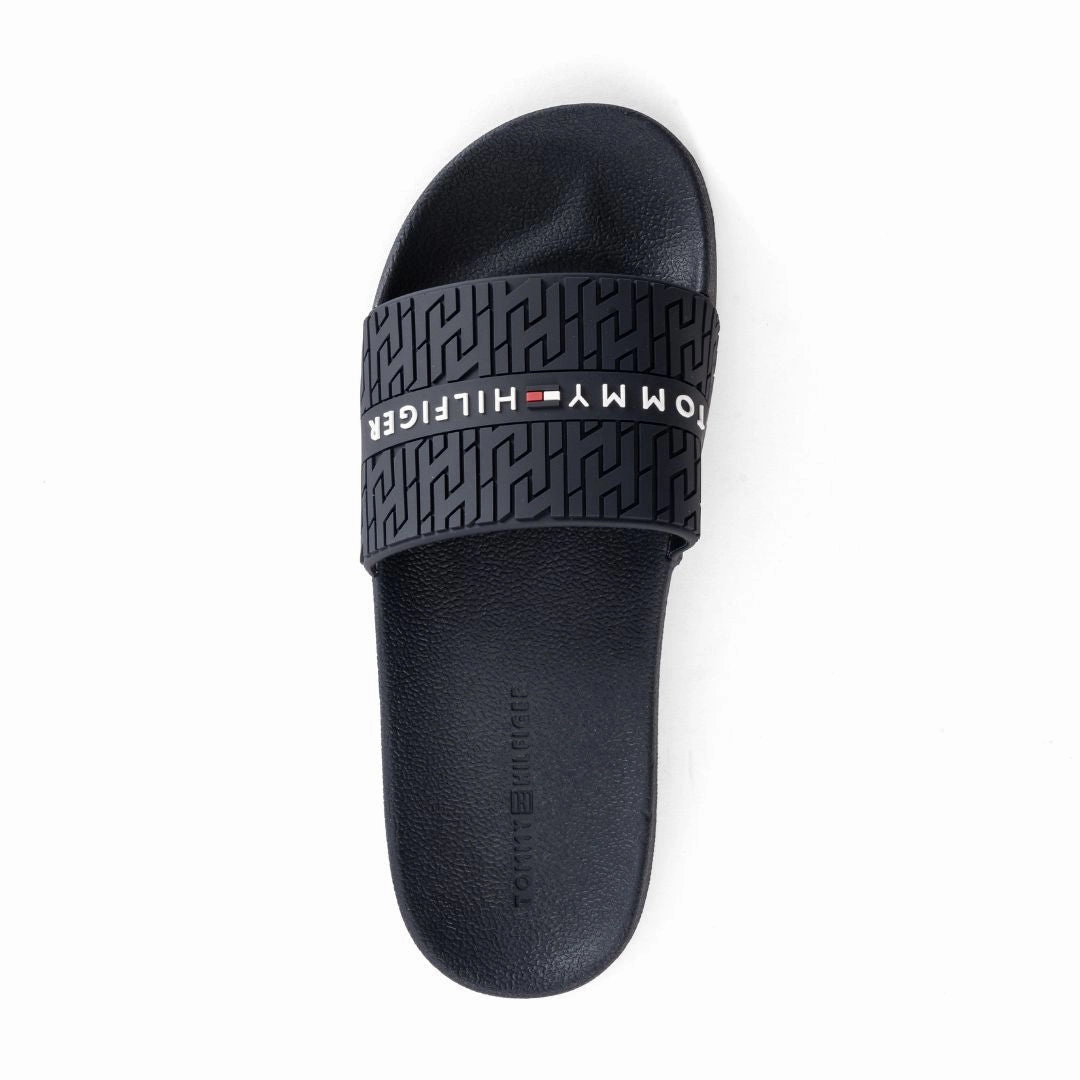Buckle For Sandals Tommy Hilfiger Dewts Logo Monogram Slides Men - BLK