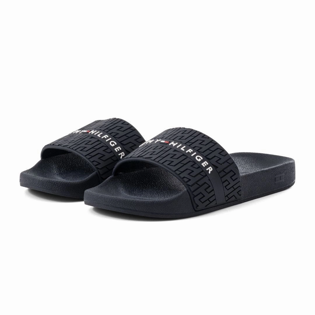 Tommy Hilfiger Dewts Logo Monogram Slides Men - BLK Thong Wedge Sandals