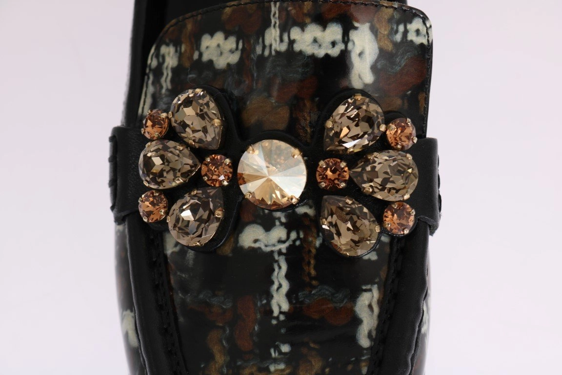 Black Leather Crystal Moccasins Shoes Diy Flat Shoes