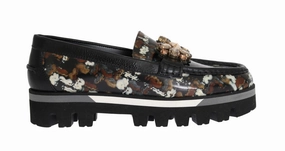 Black Leather Crystal Moccasins Shoes Flat Shoes With Rhinestones