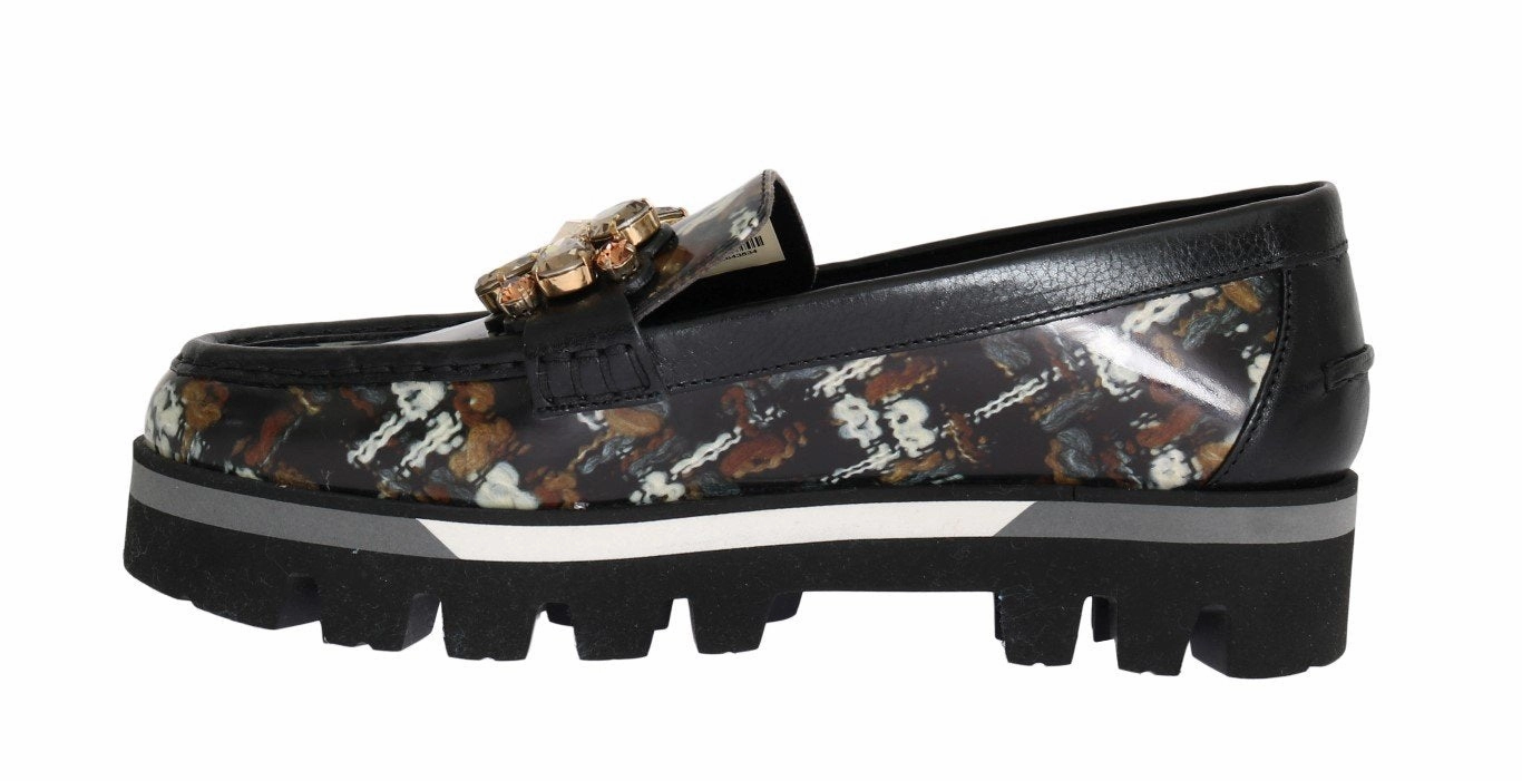 Black Leather Crystal Moccasins Shoes Walking Shoes For With Feet