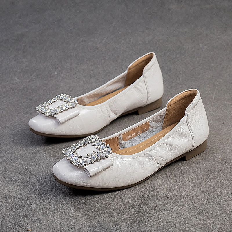 Women's Fashion Crystal Leather Low Top Casual Flats Casual Outfits With Shoes