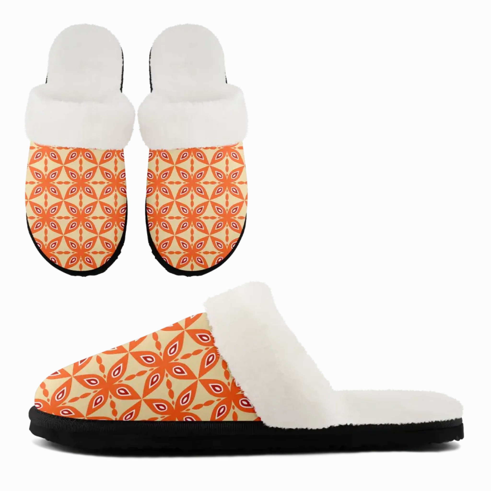 Warm Orange Geometric Mosaic Print Slippers - Retro Boho Style FN089-25027173 Nail Polish Slippers