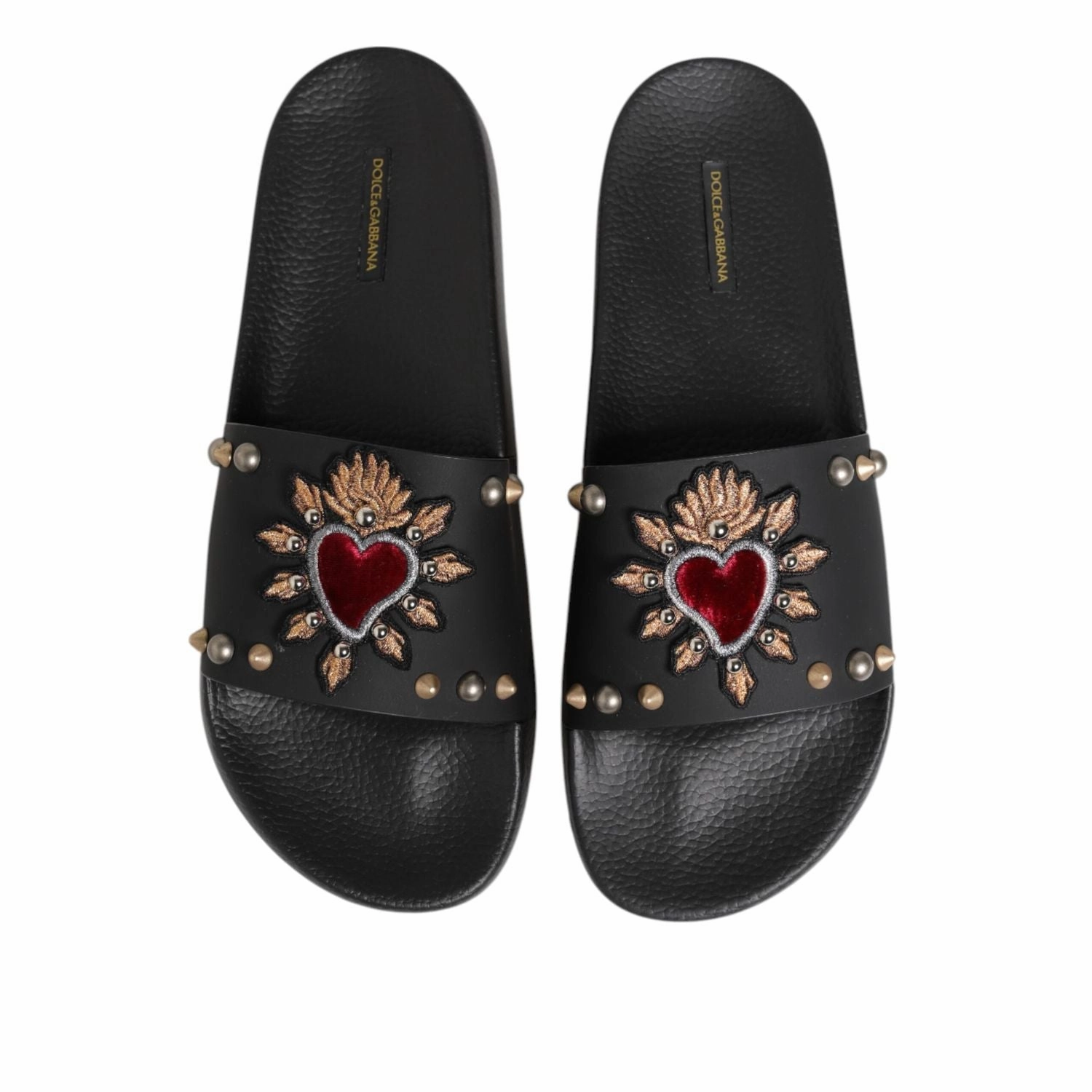 Dolce & Gabbana Black Rubber Sacred Heart Slides Men Beachwear Shoes Carnival Slides