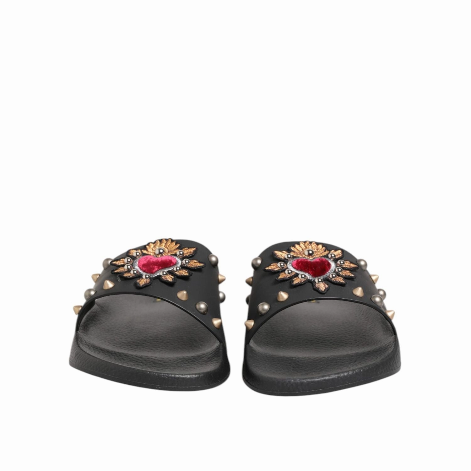 Christmas Tree Slippers Dolce & Gabbana Black Rubber Sacred Heart Slides Men Beachwear Shoes