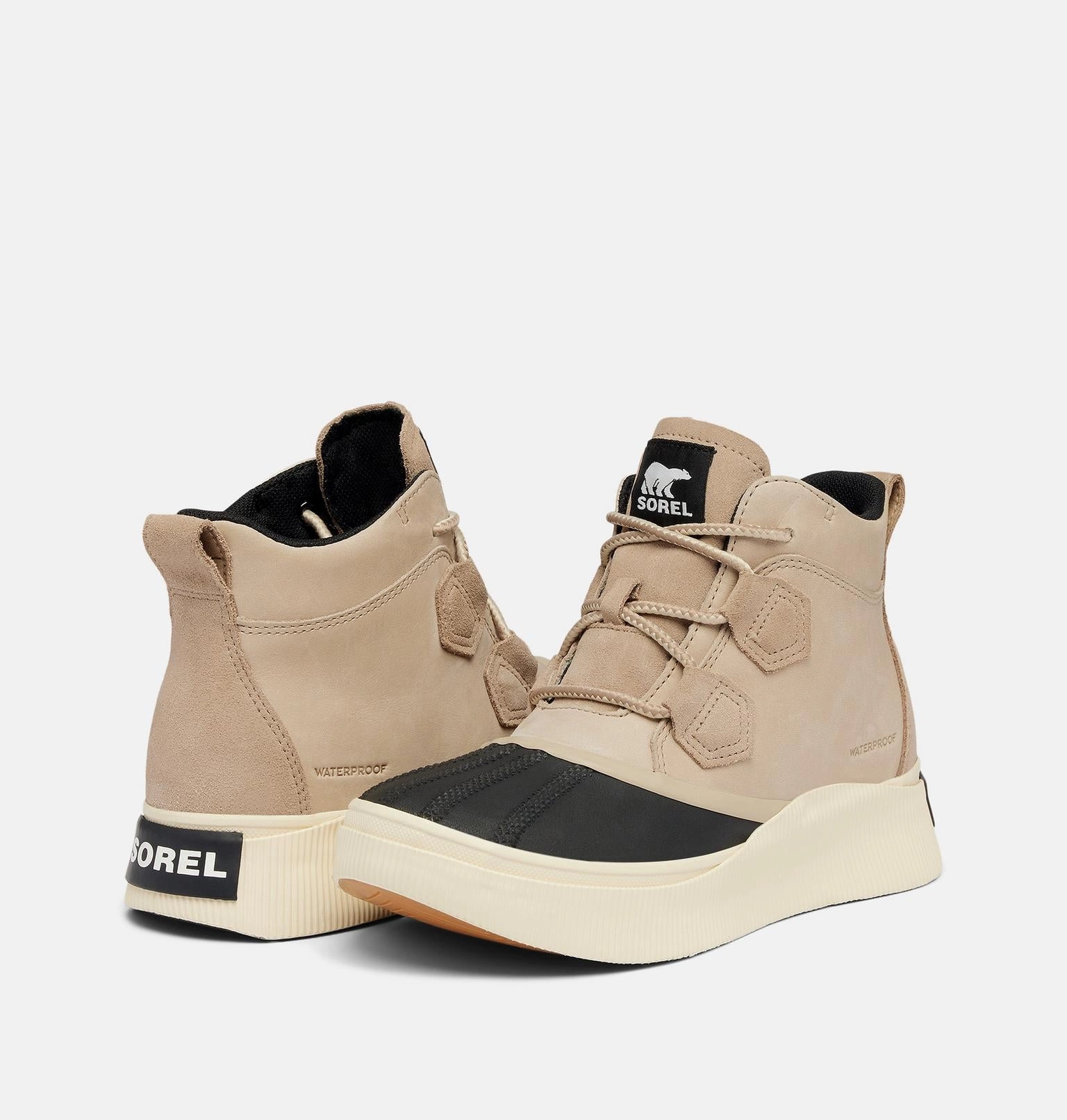 Sorel Women's OUT N ABOUT IV Classic Waterproof Boot | Omega Taupe / Black Waterproof Steel Toe Work Shoes