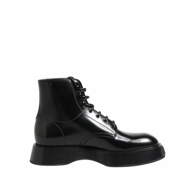Dolce & Gabbana Black Leather Logo Ankle Boots Lace Up Shoes Macie Bean Boots