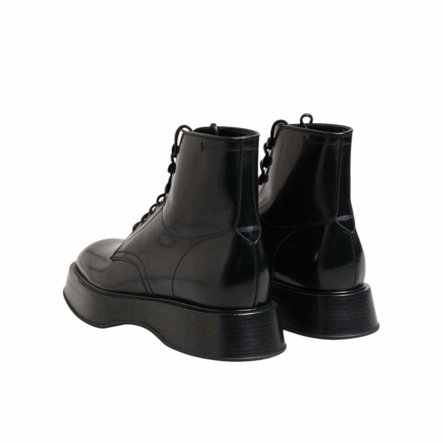 Walking Boots Leather Dolce & Gabbana Black Leather Logo Ankle Boots Lace Up Shoes