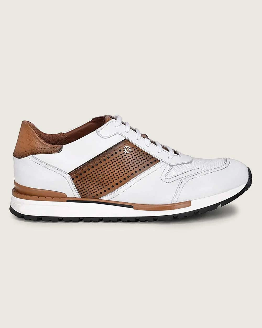 white & brown casual fashion leather sneakers for men 8053 Arc Horse Leather Platform Casual Shoes Size 8